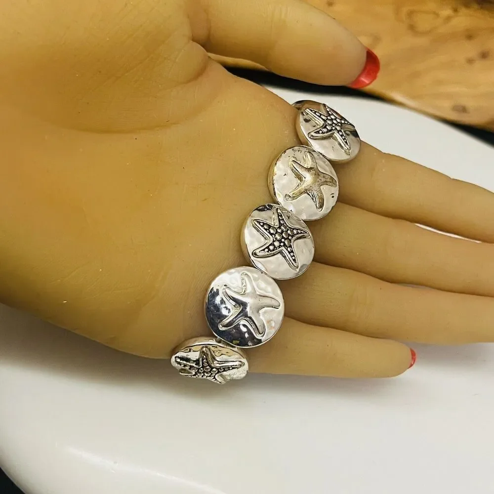 Vintage Silver STAR FISH Elastic Stretch Beach Summer Nautical Bracelet 1466